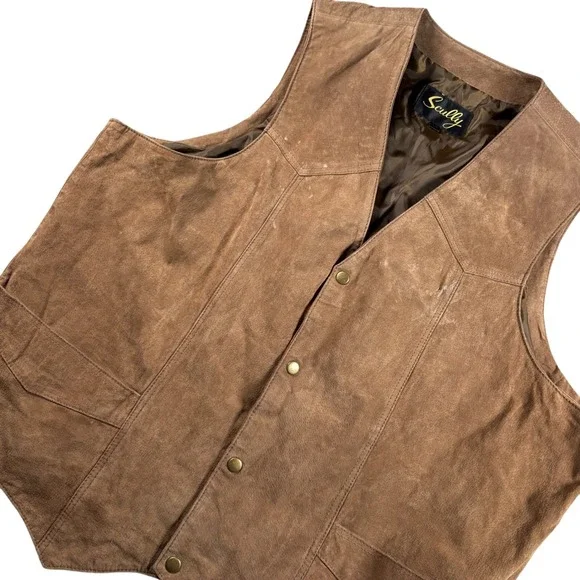 VTG Scully Mens 3X HTF Brown Suede Leather Western Cowboy Snap Front Vest 2290 - Picture 1 of 10